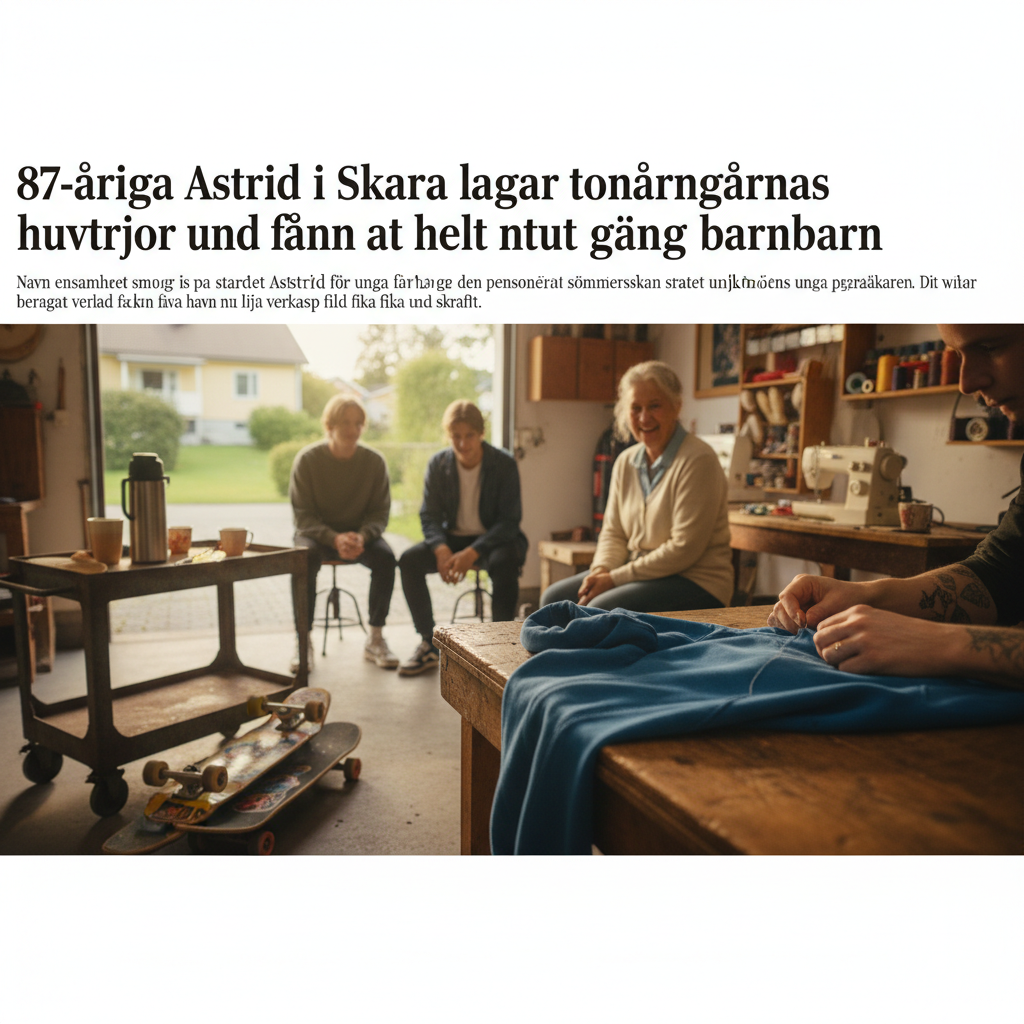 87-åriga Astrid i Skara lagar tonåringarnas huvtröjor och fann ett helt nytt gäng barnbarn