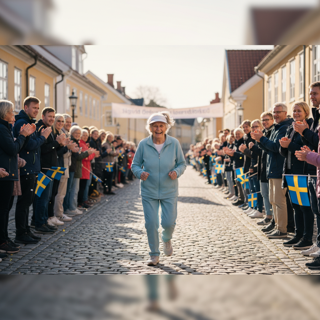 92-åriga Ingrids rekordlångsamma löparglädje fyllde Simrishamn med jubel