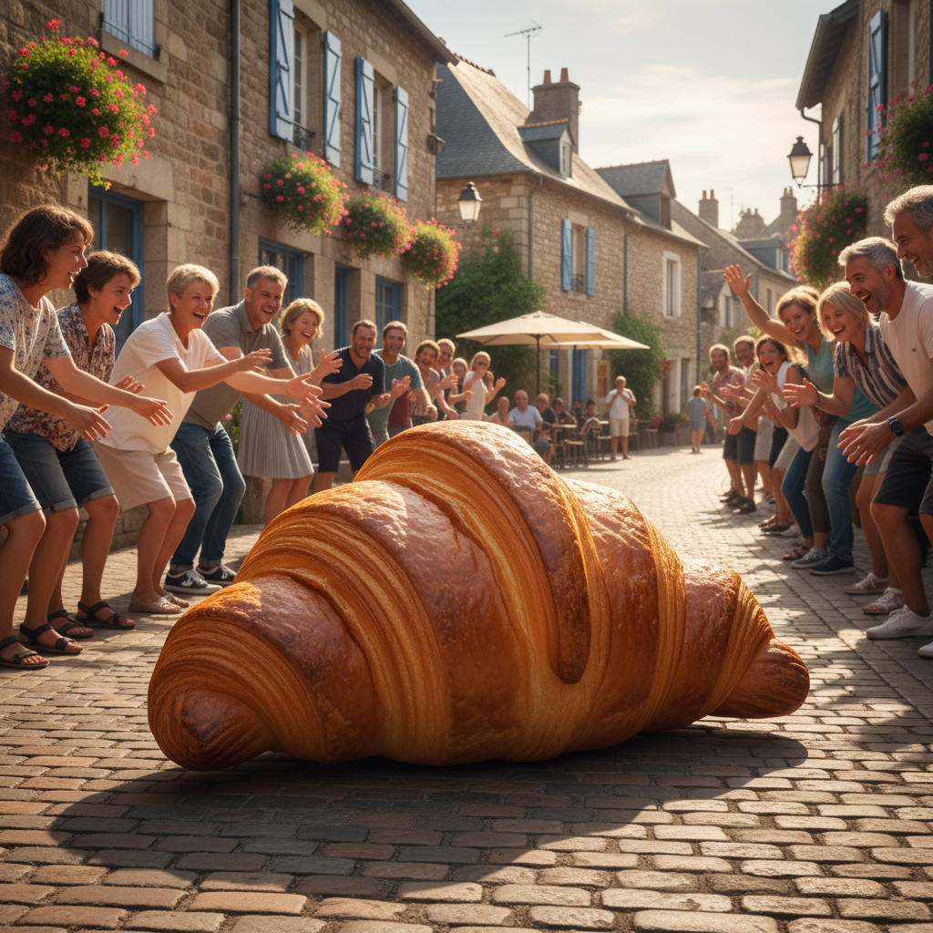 Bagarkaoset i Normandie: Jättecroissant på rymmen skapade glädjefest i hela byn
