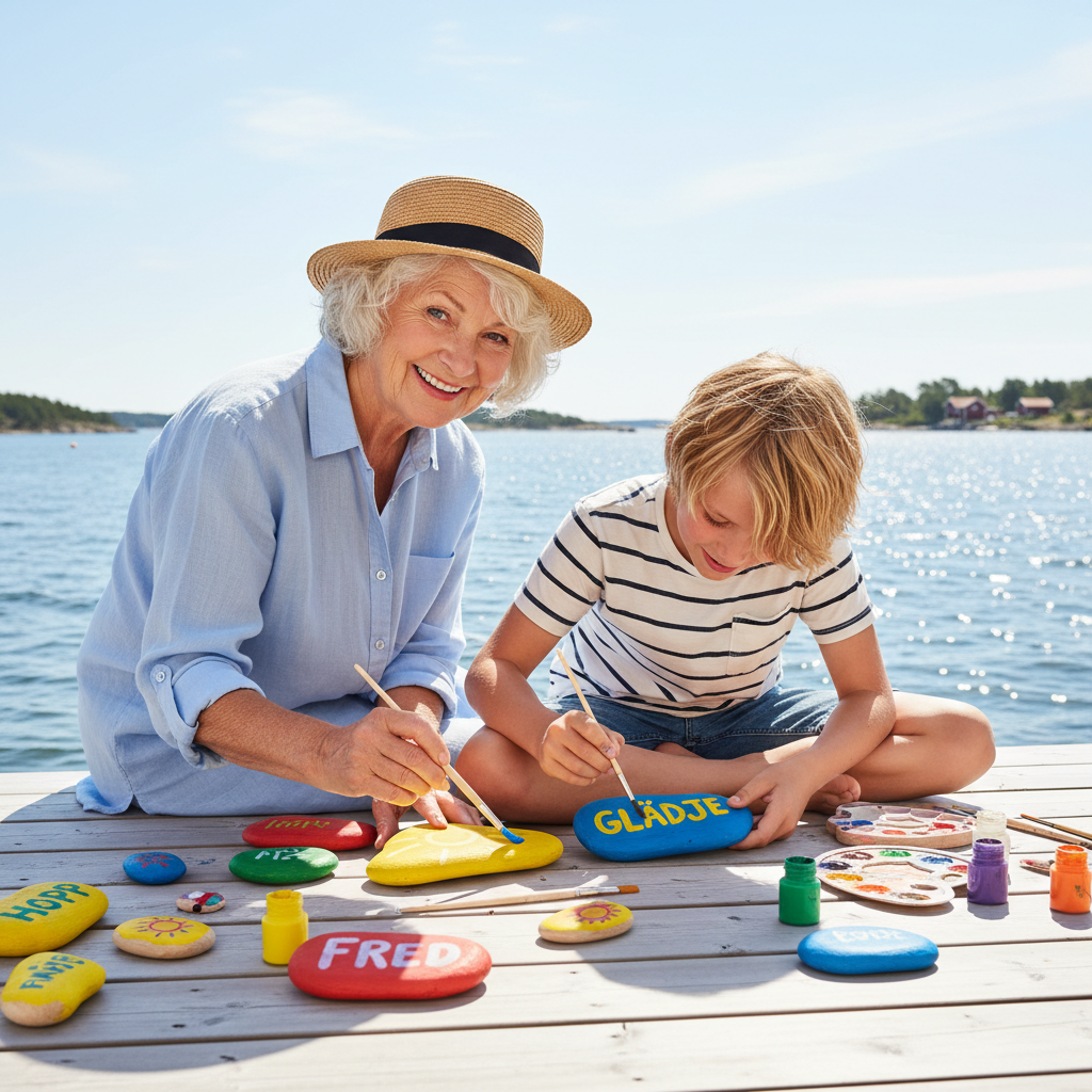 Birgitta och barnbarnet Elliot startade sommartrend i Västervik med målade budskap