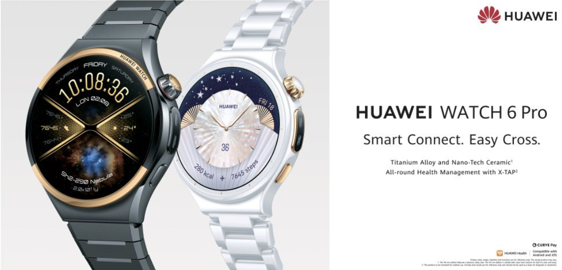 Huawei Watch 6 Pro i titan och keramik