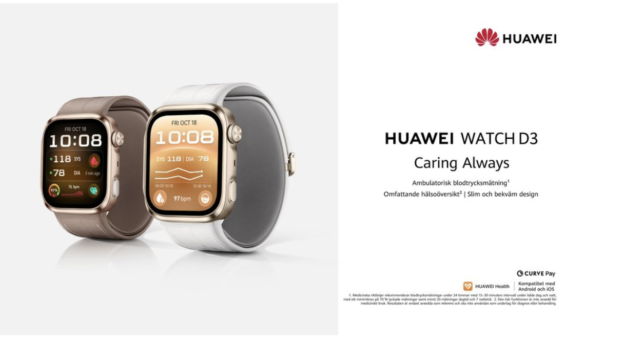 Huawei Watch D3 blodtrycksklocka i två färger