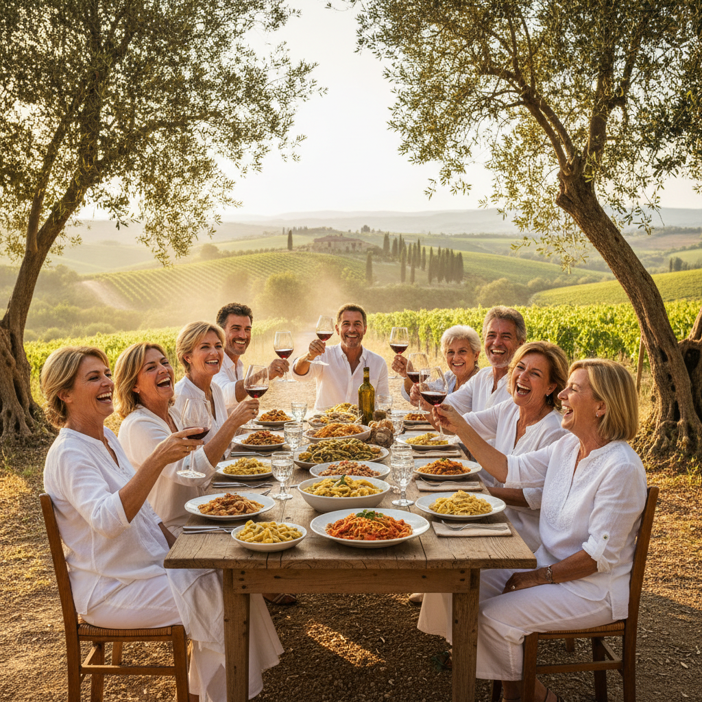 Den glada pastafesten i Toscana: Grannbyarna lade ned gammalt groll för jättefettuccine