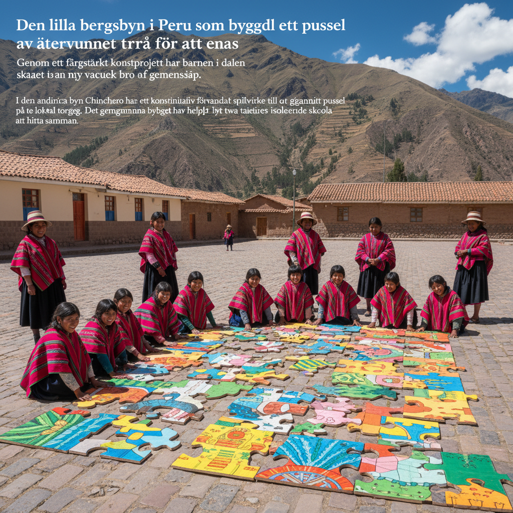 Den lilla bergsbyn i Peru som byggde ett pussel av återvunnet trä för att enas