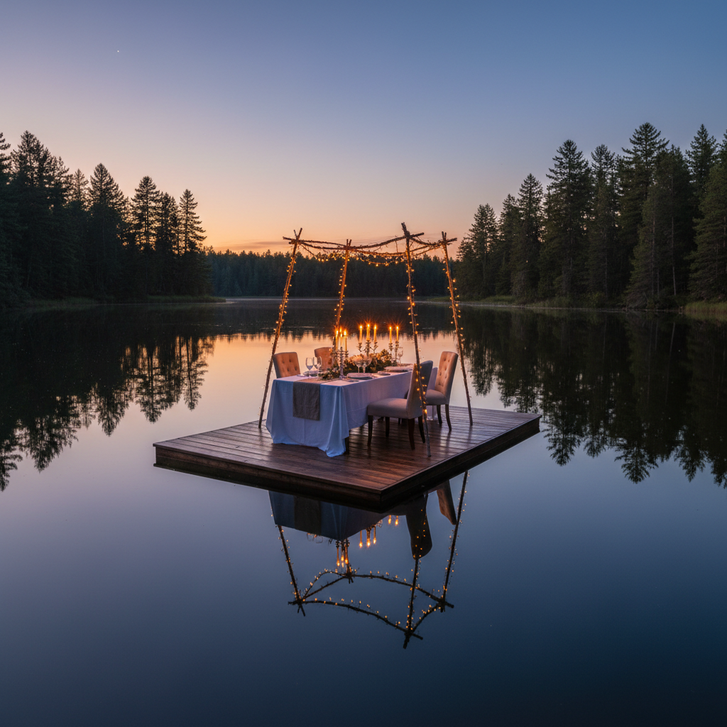 Den spegelblanka skogskrogen i Bergslagen: Lyxmiddag på en flytande flotte