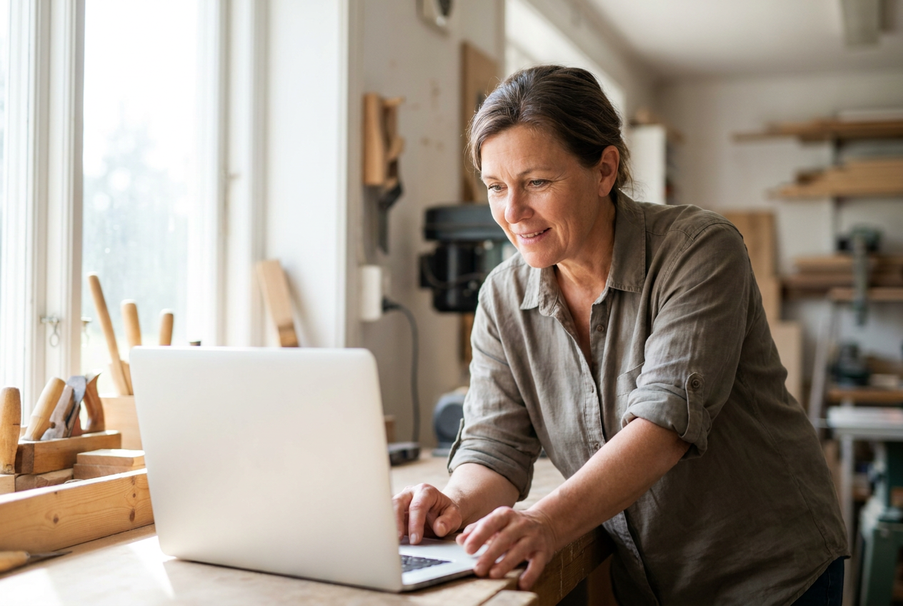 Företagare läser Vi Företagare på laptop