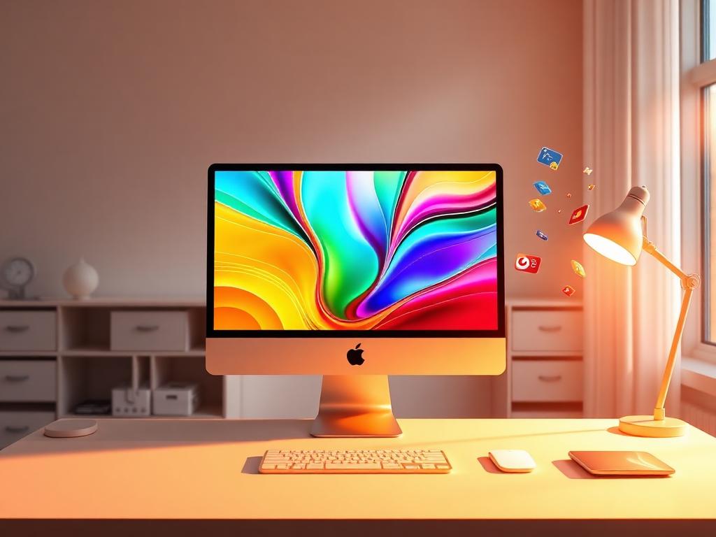 iMac i ljus och färgstark miljö
