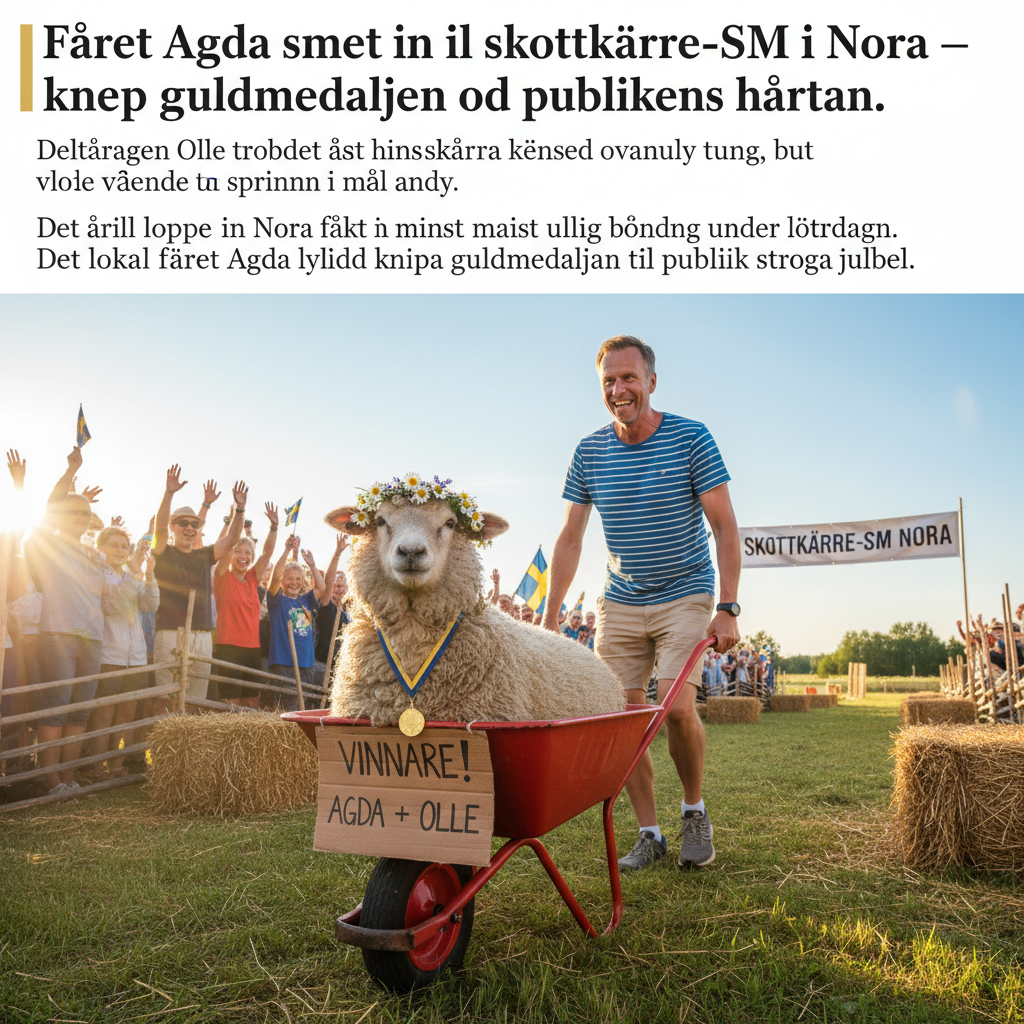 Fåret Agda smet in i skottkärre-SM i Nora – knep guldmedaljen och publikens hjärtan