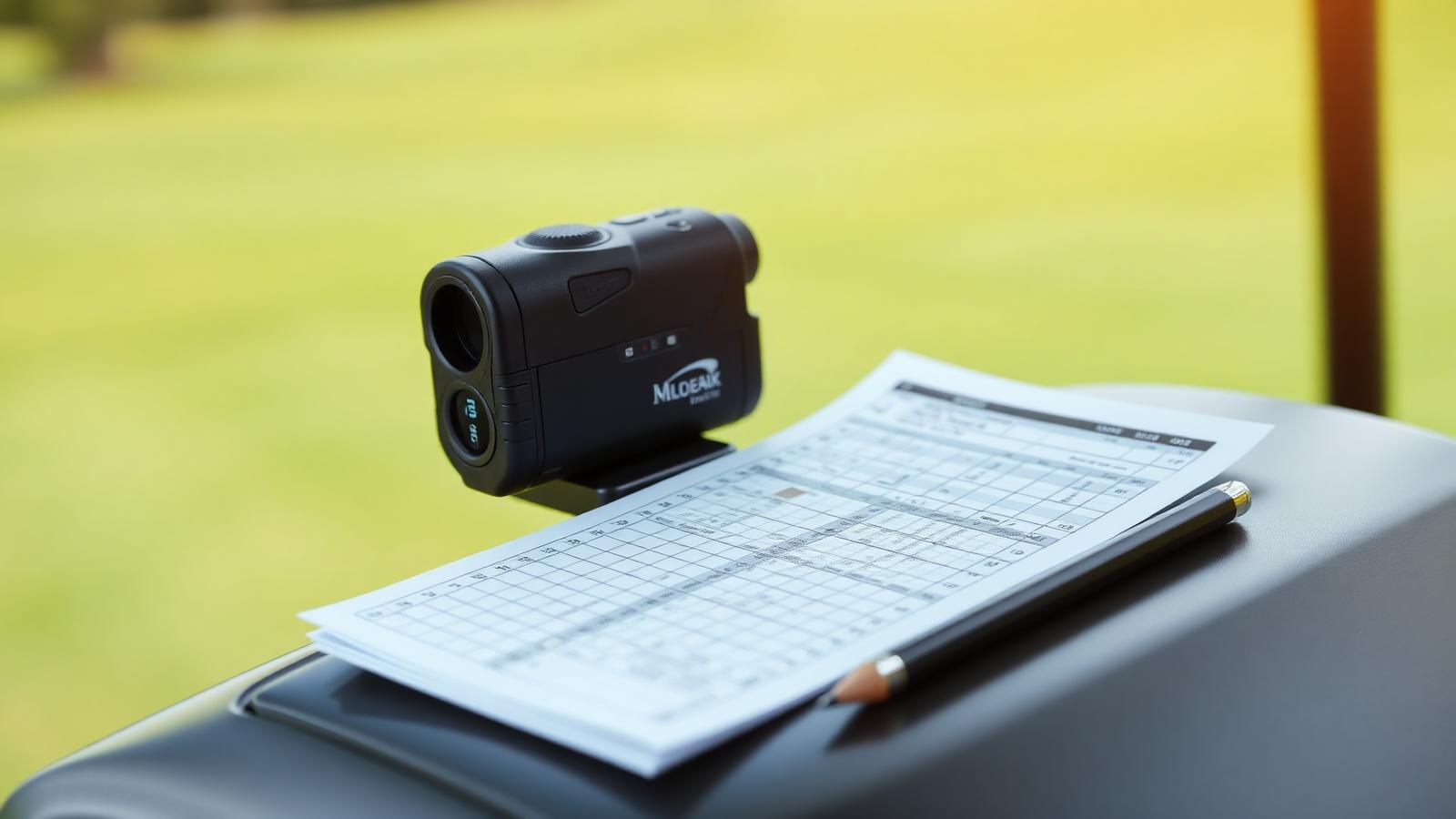 Kompakt laserkikare på golfbilens magnetfäste