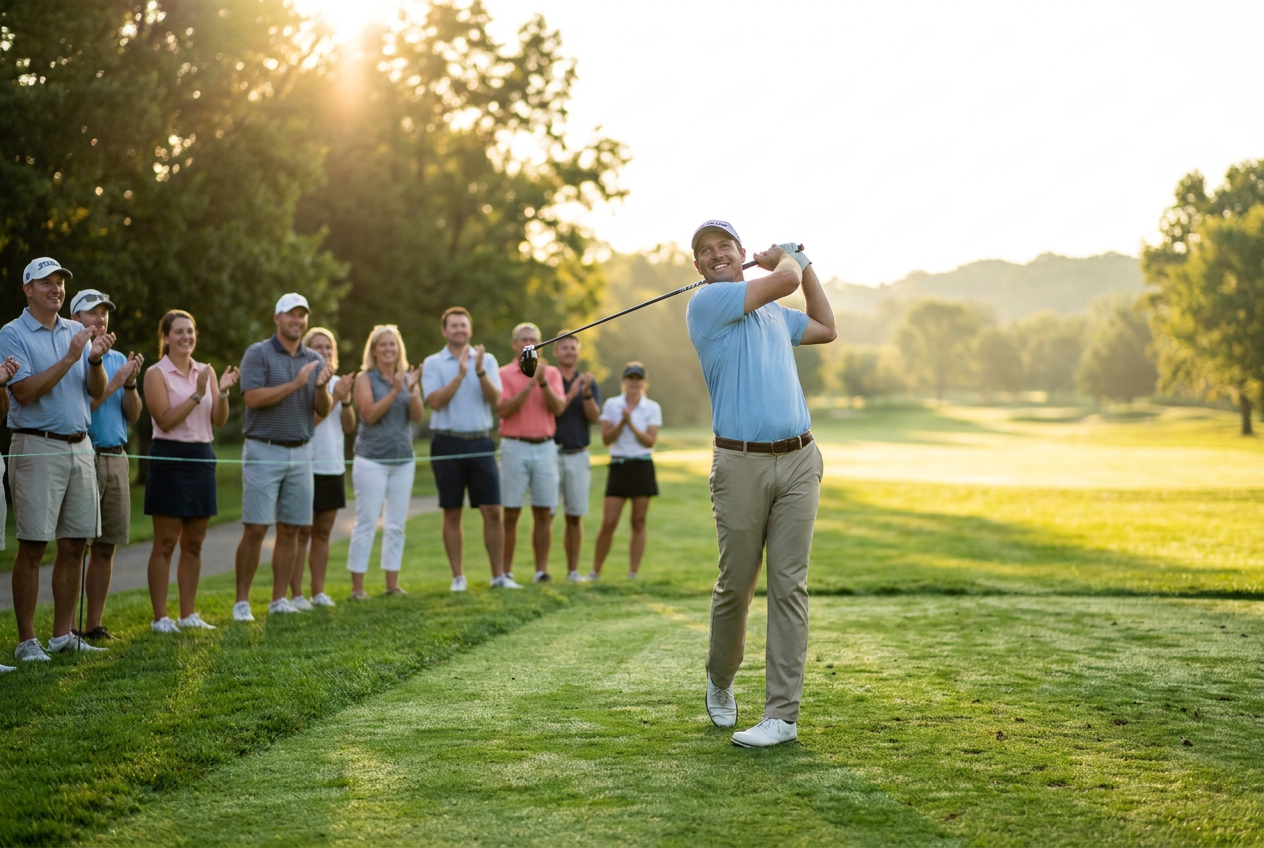 Golfspelare i fullföljd efter ett drivslag