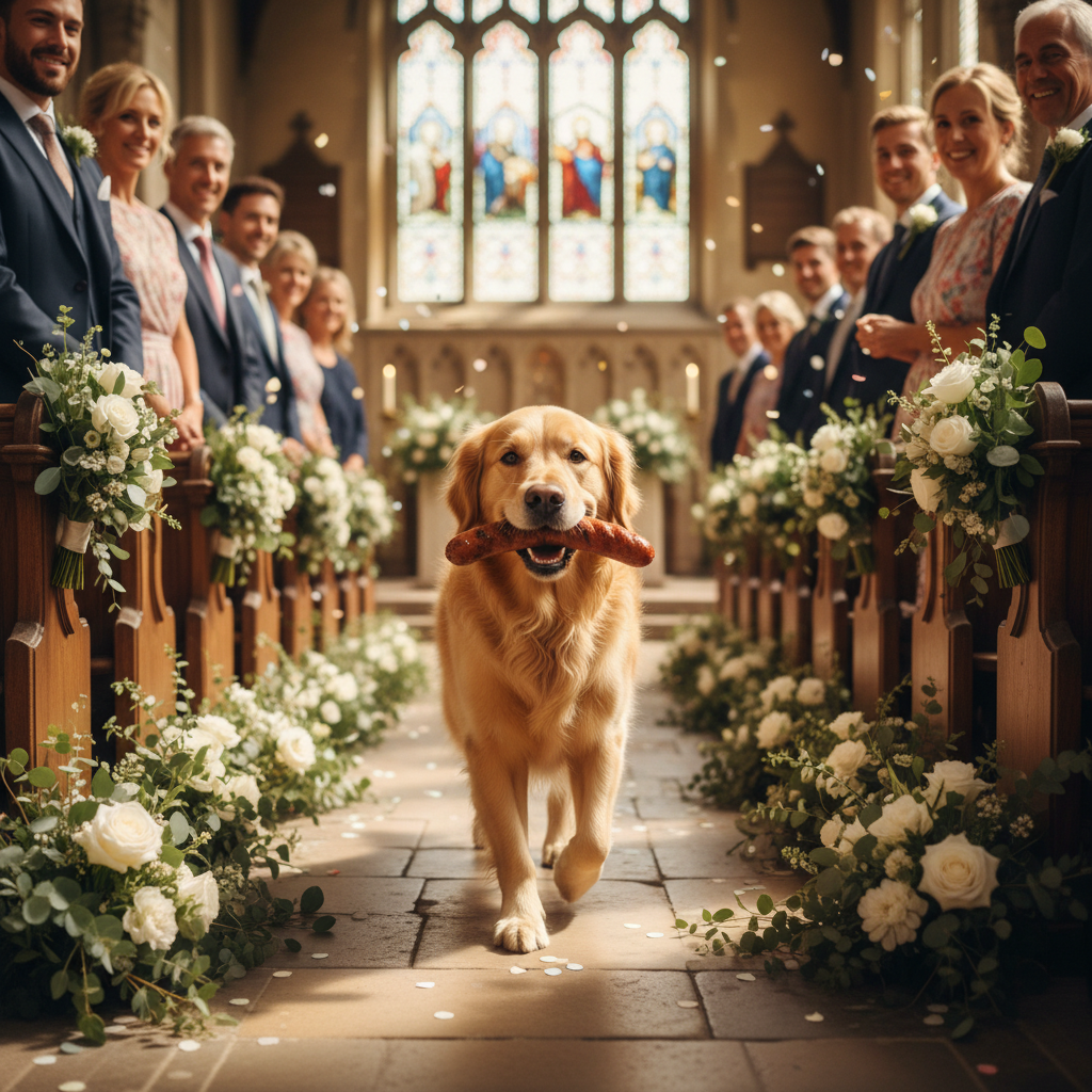 Hunden Buster stal showen i Gränna – levererade korv istället för vigselringar