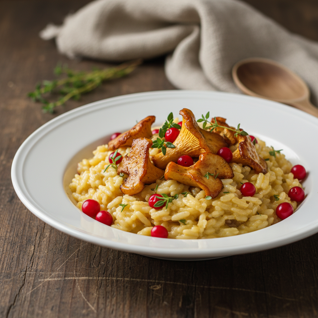 Krämig kantarellrisotto med Västerbottensost och rårörda lingon: En gyllene skogshyllning