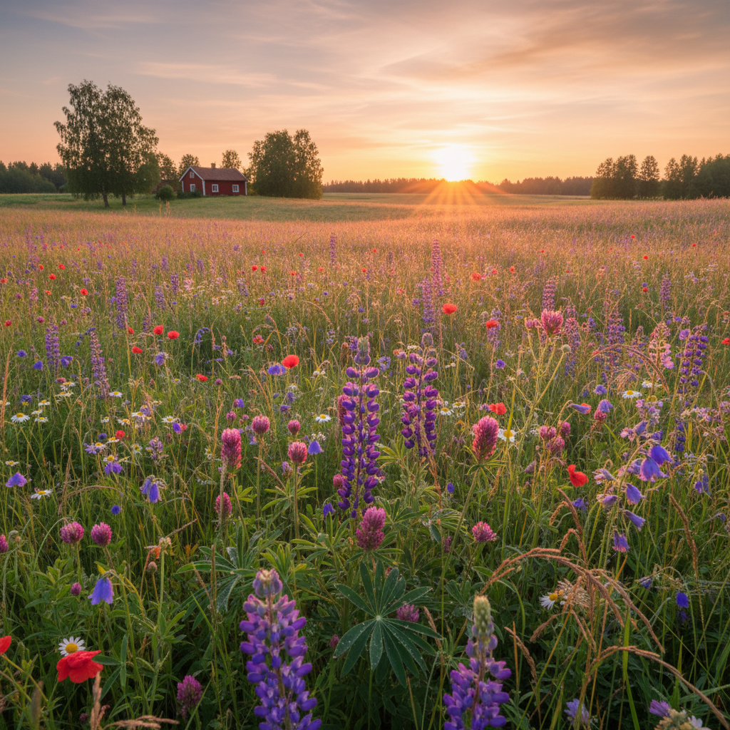 Ljusets sista viskning över sommarängen