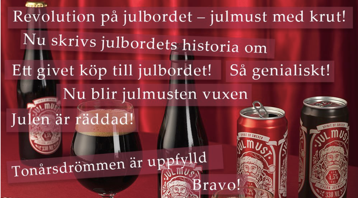 Rubriker om den starka julmusten mot röd sammetsbakgrund