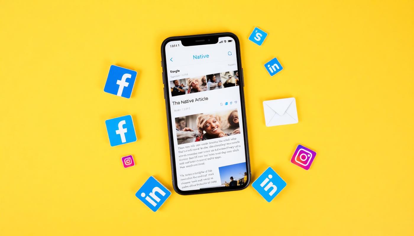 Mobil som delar en artikel till Facebook, Instagram, LinkedIn och e-post