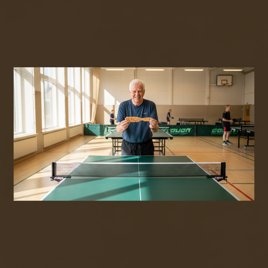 Nils-Erik vann korpenturneringen i bordtennis – med en smörkniv i trä
