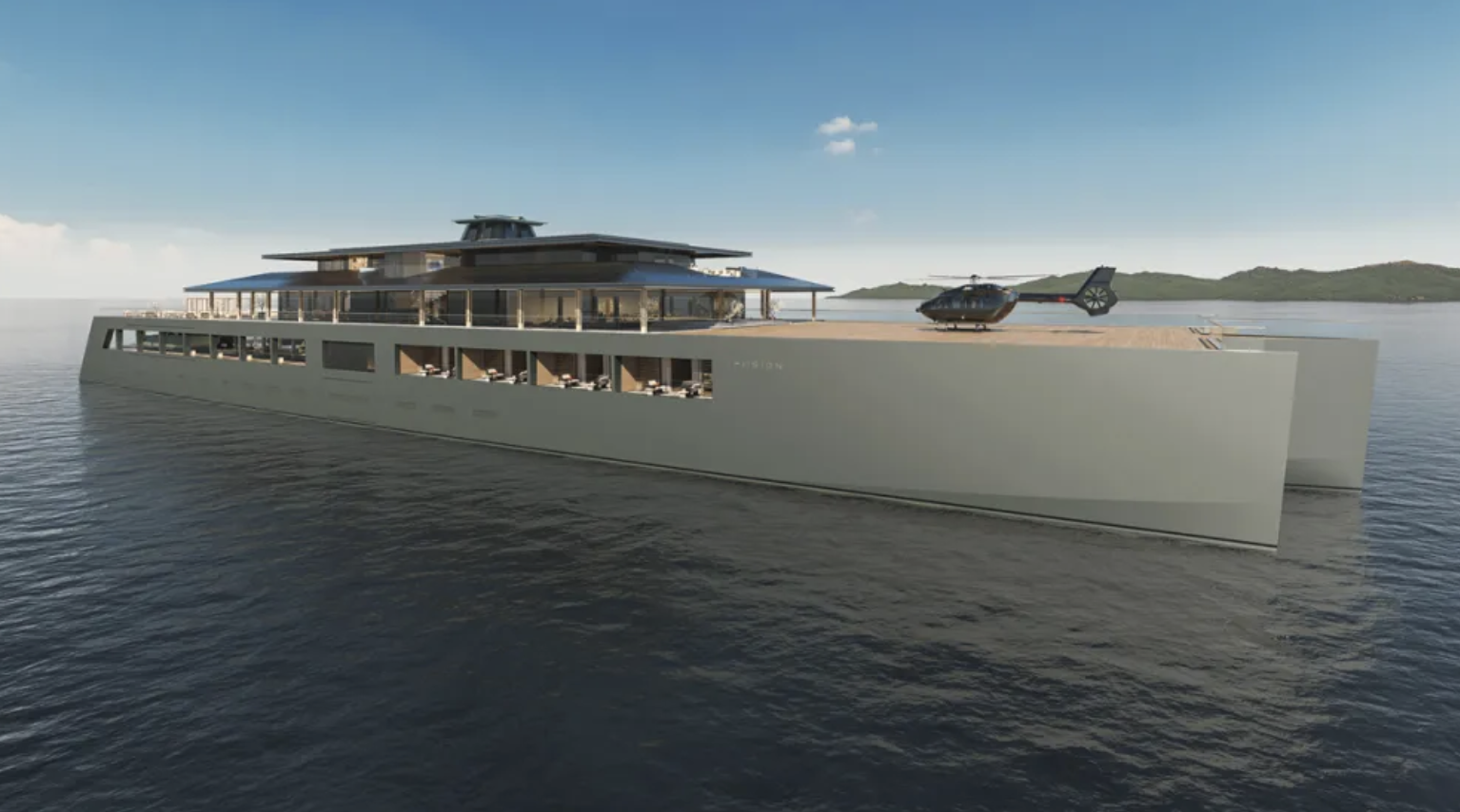 Världens största trimaran har avtäckts – så ser framtidens superyacht Fusion ut