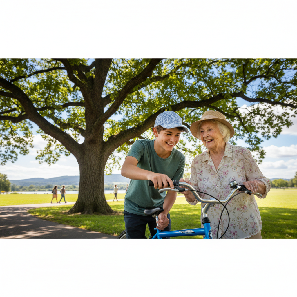 Skate-instruktören Elias, 16, hjälpte Barbro, 83, att tämja nya elcykeln