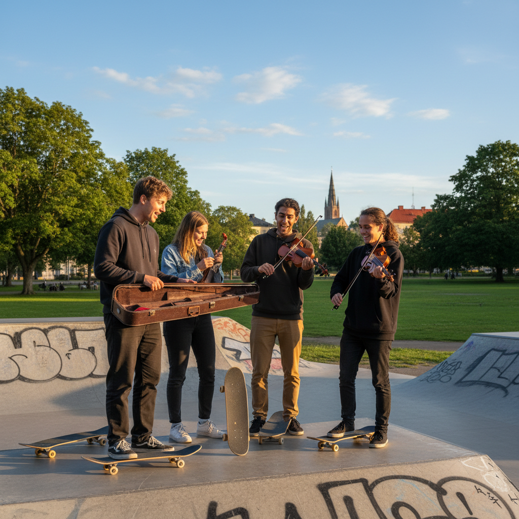 Skateboardgänget i Linköping fann Arvids glömda fiol – nu fylls rampen av klassiska toner
