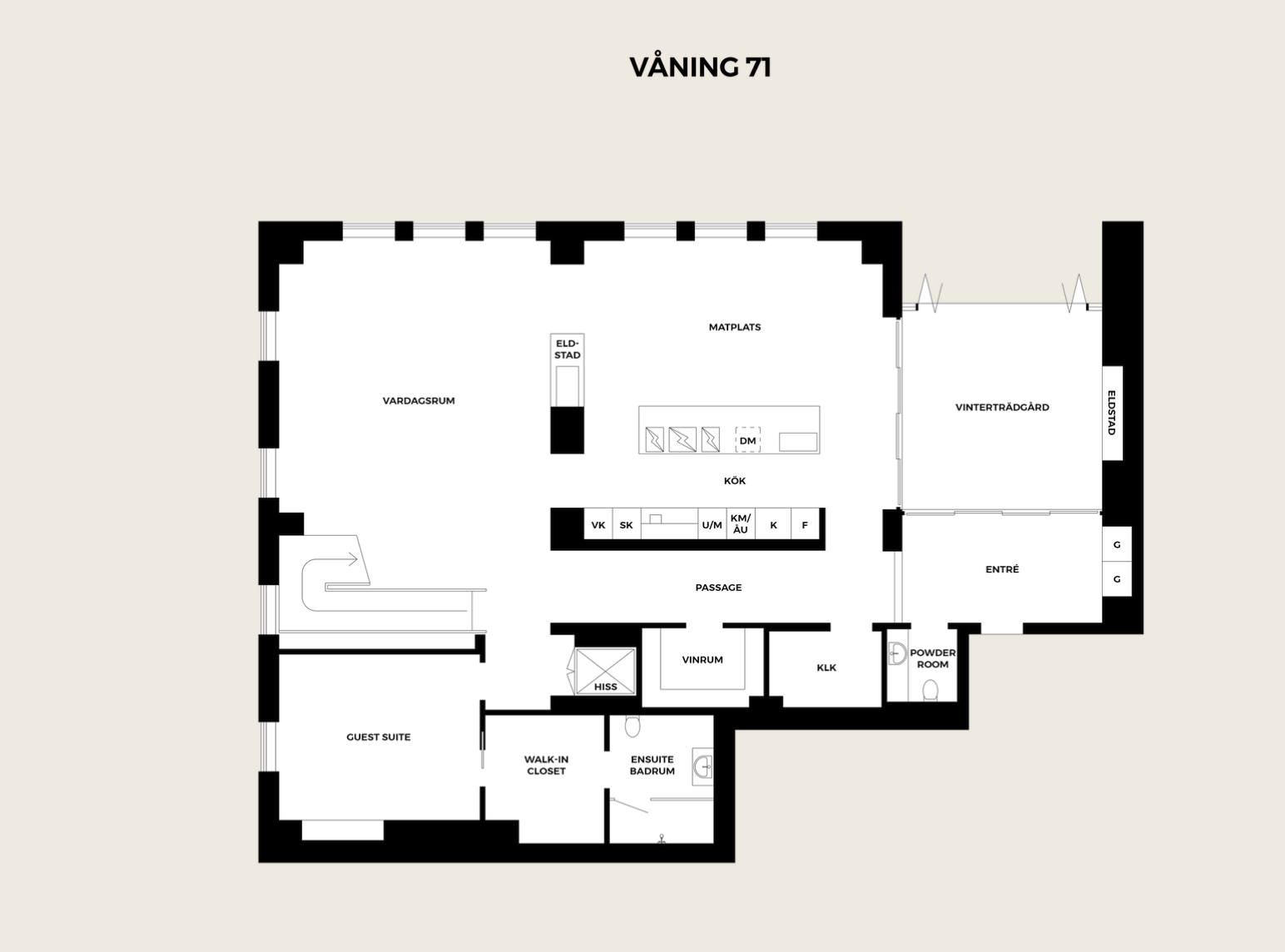 Planlösning våning 71 i Karlatornets penthouse