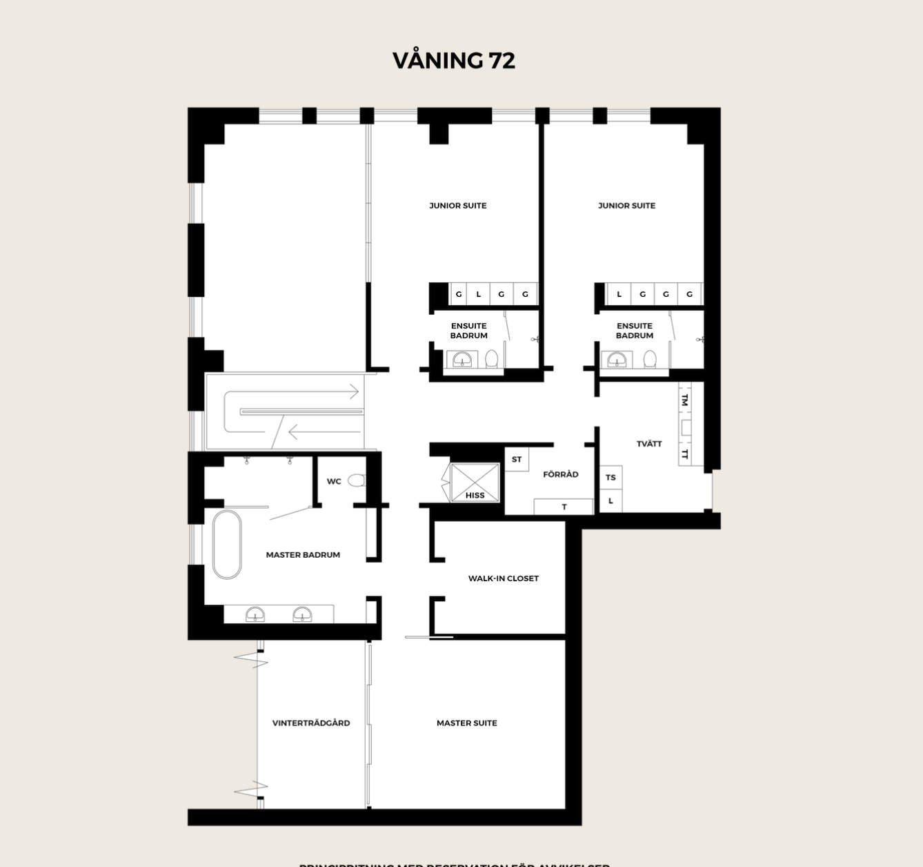 Planlösning våning 72 i Karlatornets penthouse