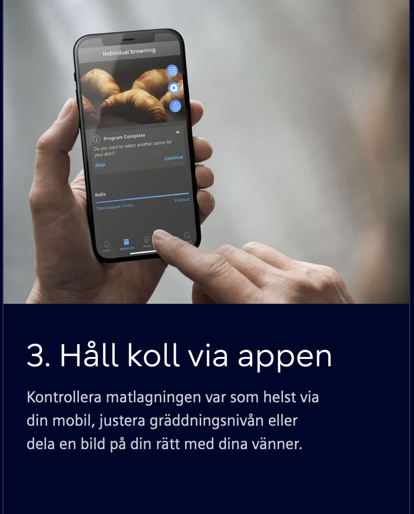Följ matlagningen i realtid via appen på mobilen