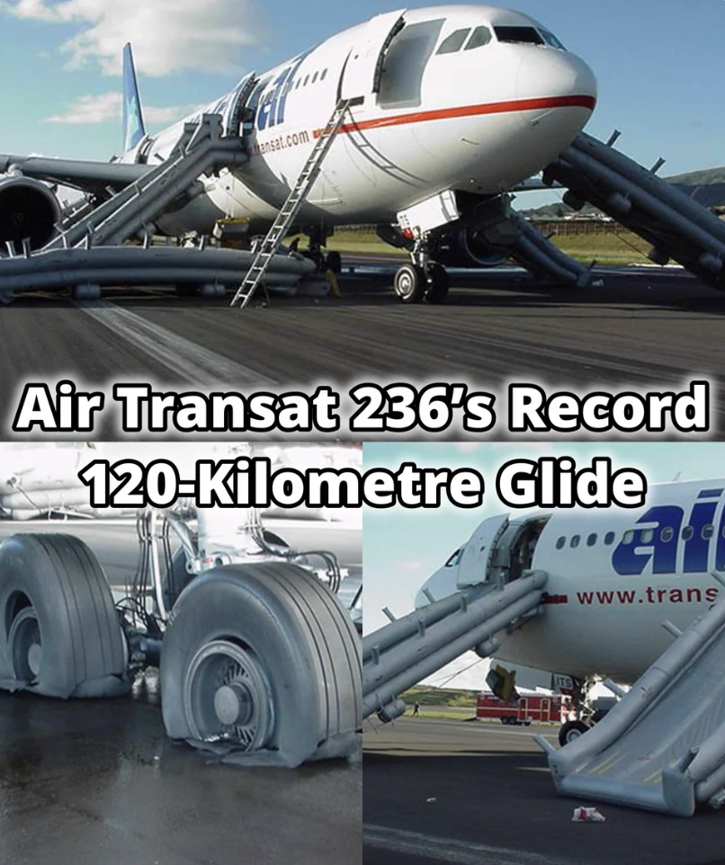 Air Transat 236 på marken efter den spektakulära nödlandningen – med utlösta nödrutschkanor och punkterade däck